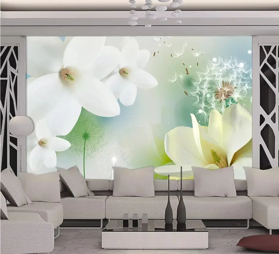 Custom 3d Mural Wallpaper Simple dandelion white magnolia flower TV background wall 3D Wall Mural Wallpaper Custom 3d Mural Wallpaper Simple dandelion white magnolia flower TV background wall 3D Wall Mural Wallpaper