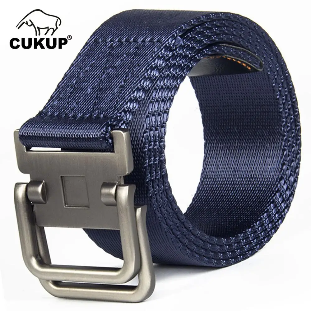 

CUKUP Name Unisex Design Double Ring Buckles Metal Belts Quality Outdoor Striped Line Nylon Accessories 3.8cm Wide Belt CBCK108
