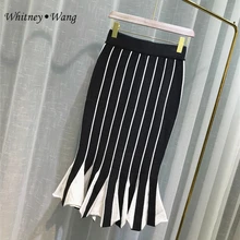 WHITNEY WANG,, осень, зима, модная, элегантная, цветная, контрастная, в полоску, юбка русалки, для женщин, faldas, юбки для женщин, s WW-1946