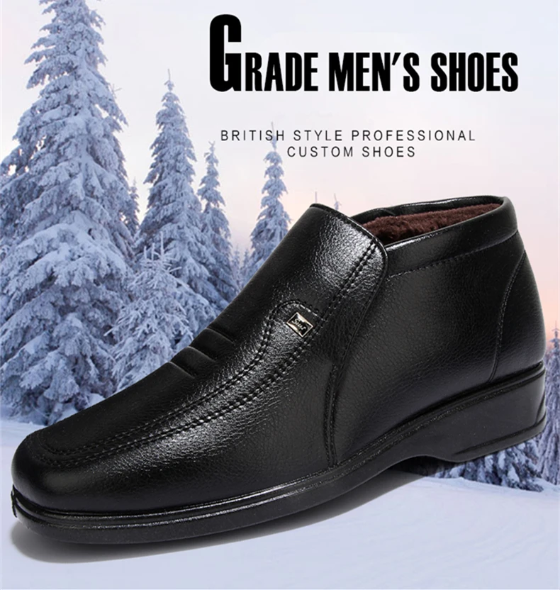 Brand Men's Boots Warm Fur Leather Ankle Shoes British Style Father Gift Winter Black Brown Casual Waterproof  Shoe (3)