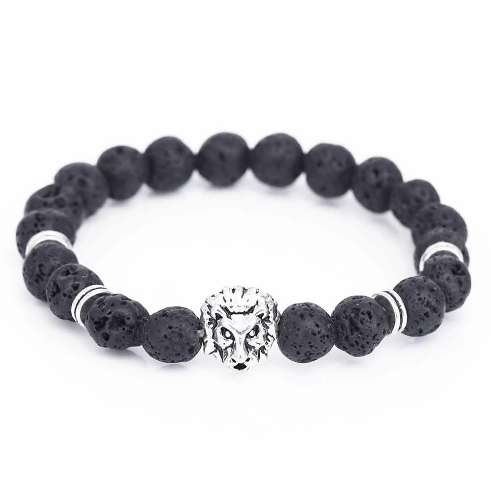 Модные мужские бусы буддистские браслет из черной лавы очаровательные каменные бусины браслеты и браслеты для мужчин аксессуары подарок - Окраска металла: A 4