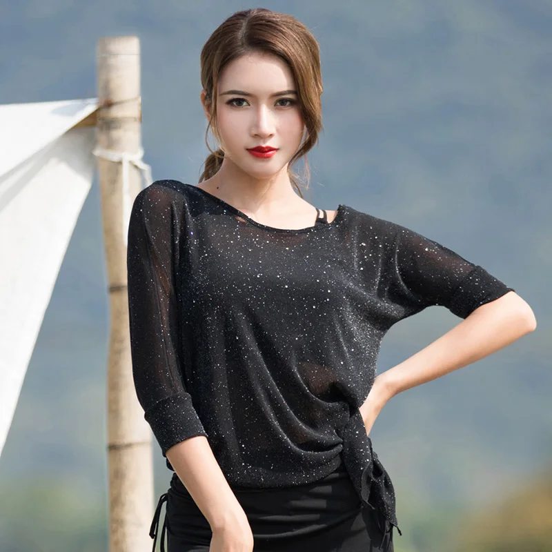 

Latin Dance Top For Women Loose Cha Cha Samba Rumba Tango Salsa Practice Dance Wear Mid Sleeve Ballroom Dancing Outfit DC2280