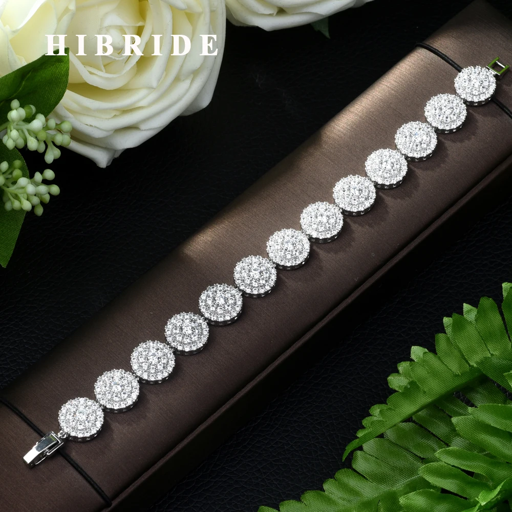 HIBRIDE Модный женский браслет Роскошный AAA кубический цирконий инкрустированный камнями Блестящий Браслет CZ свадебный браслет для невесты B-77