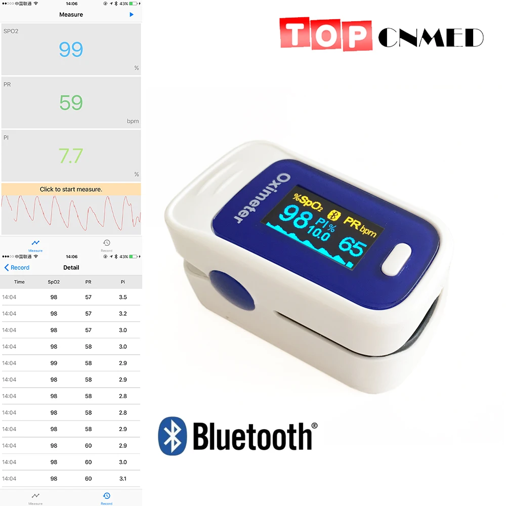 

Andriod APP mobilephone Bluetooth 4.0 OLED Fingertip Pulse Oximeter Finger SPO2 PR Monitor with original Bag