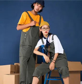 

2018 new Japanese street tide men's overalls pants retro loose saimese pants hair stylist leisure jumpsuit tide