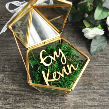 

1PC Unique Wedding Pentagon Geometric Ring Box Flower Jewelry Box Clear Glass Cover Ring Display Holder Storage Box Organizer