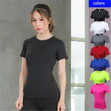 Женские топы для тренировок и занятий йогой Спортивная футболка Эластичный полиэстер Компрессионные спортивные Лосины Черный Фитнес Бег Йога одежда для женщин