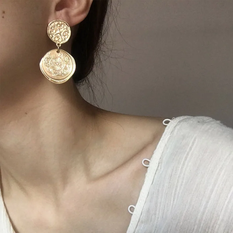 

Gothic Geometric Round Coin Drop Earrings for Women Accessories Ethnic Vintage Earrings Fashion Jewelry 2019 boucle d'oreille