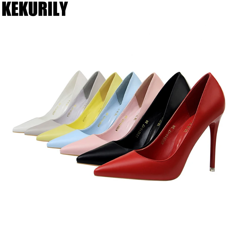 

Shoes Woman Fashion Pointed toe Pumps High Heels Slides Slip on Sandals Zapatos de mujer Blue pink Red black yellow gray white