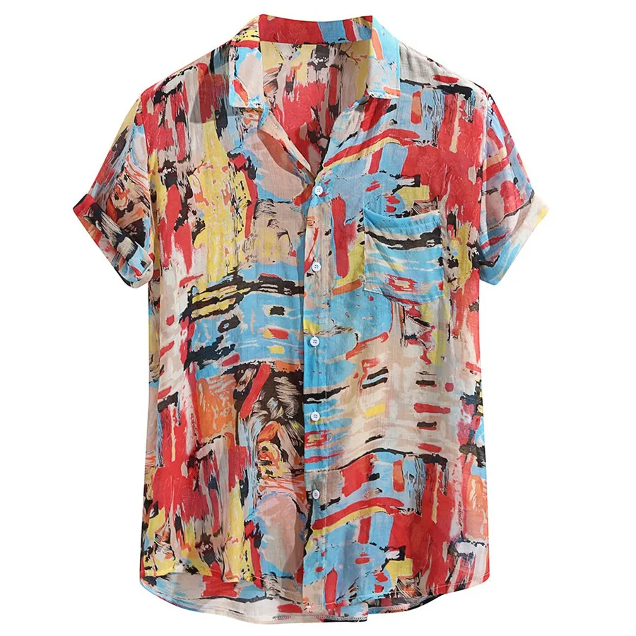 2019 Men's cotton cycling jersey retro color printed low collar short sleeve thin shirt cycling jersey pro  (9)