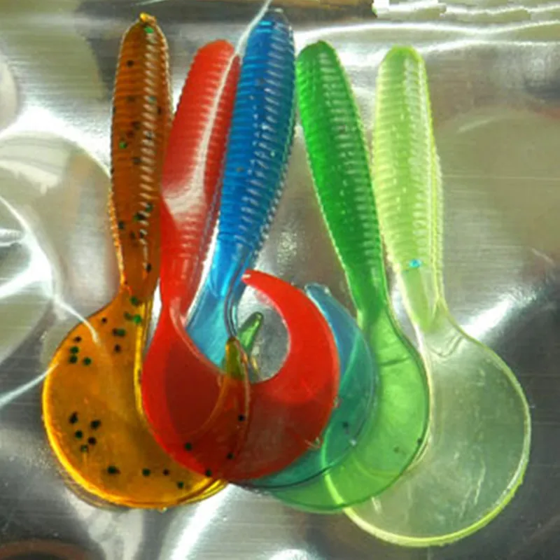 5 pcs/bag Mixed Colors Artificial Curly Tail Maggots Grub Worm Fishing Lures Soft Grubs 6.5cm 2g for Sea River Lake Fishing
