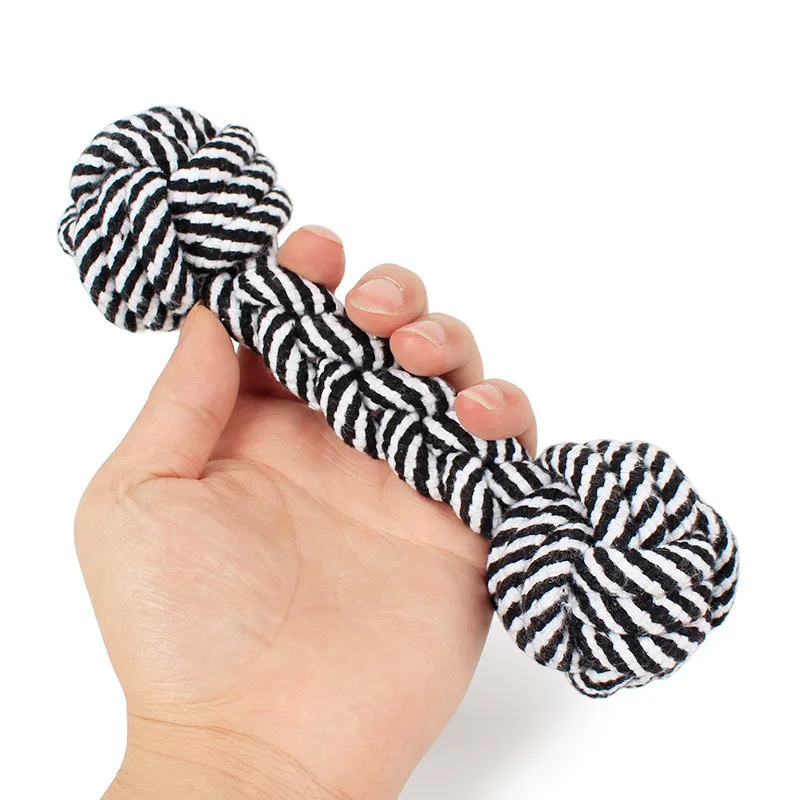 

High Quality Cotton Rope Dog Toy Durable Stripe Braided Dumbbells Dog Chewing Toy Pet Training Teeth Chew Toys Random Color Send