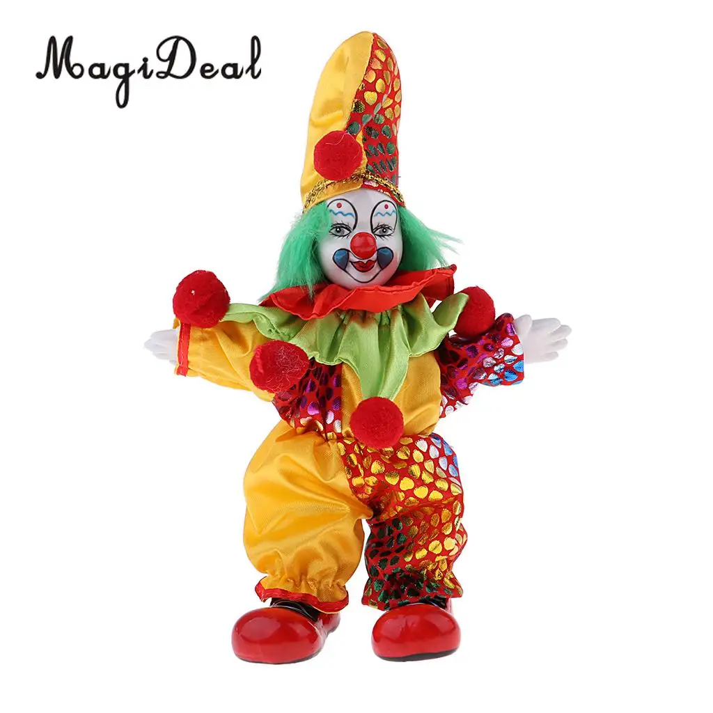 6inch Funny Clown Porcelain Doll with Colorful Costume Christmas Gift Home Decor