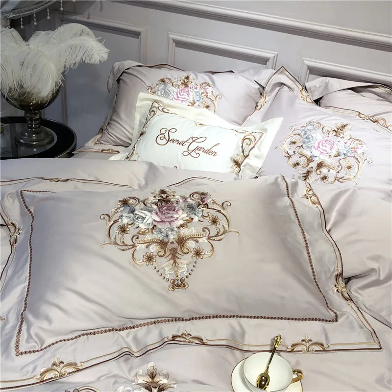 Роскошный серый Египетский хлопковый комплект постельного белья queen king size простыня/простыня с вышивкой, пододеяльник, постельный комплект parure de lit