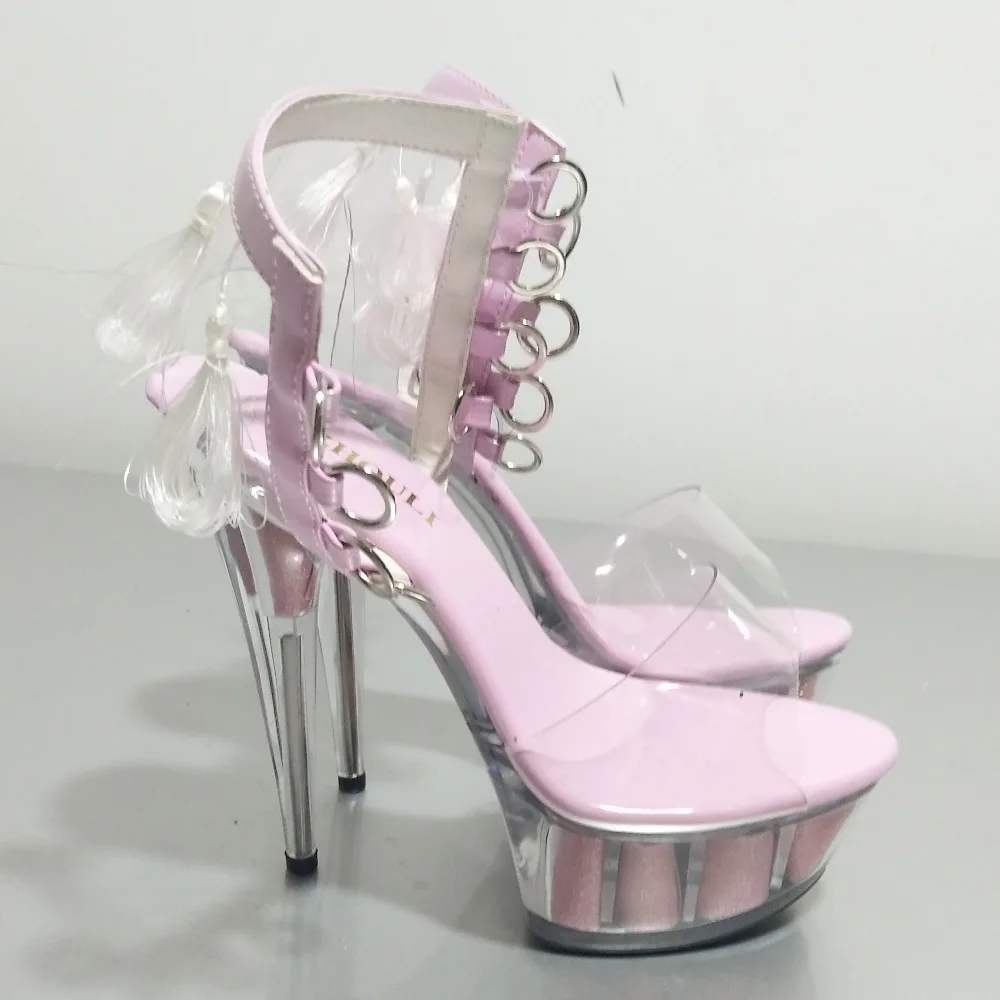 15 cm high heel nightclub using sandals, pole dancing show shoes, model ribbon sexy decoration, dancing shoes
