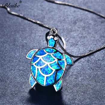 

Blaike Cute Turtle Blue Fire Opal Pendant Necklaces for Women Animal Jewelry 925 Sterling Silver Necklace Wedding Party Jewelry