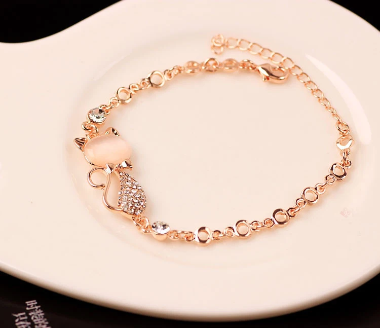 

Trendy Jewelry Rose Gold Cute Zircon Cat Bracelets Charms Bracelets Bangle for Women Children Girl DIY Jewelry Gifts