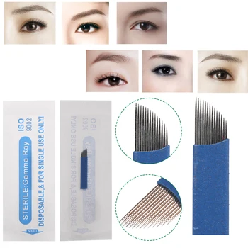 

50Pcs 14 Pins Tattoo Blade Manual Eyebrow Tattoo Needles Blade Permanent Makeup Sterile Microblading 3D Tattoo Pen Machine Tools