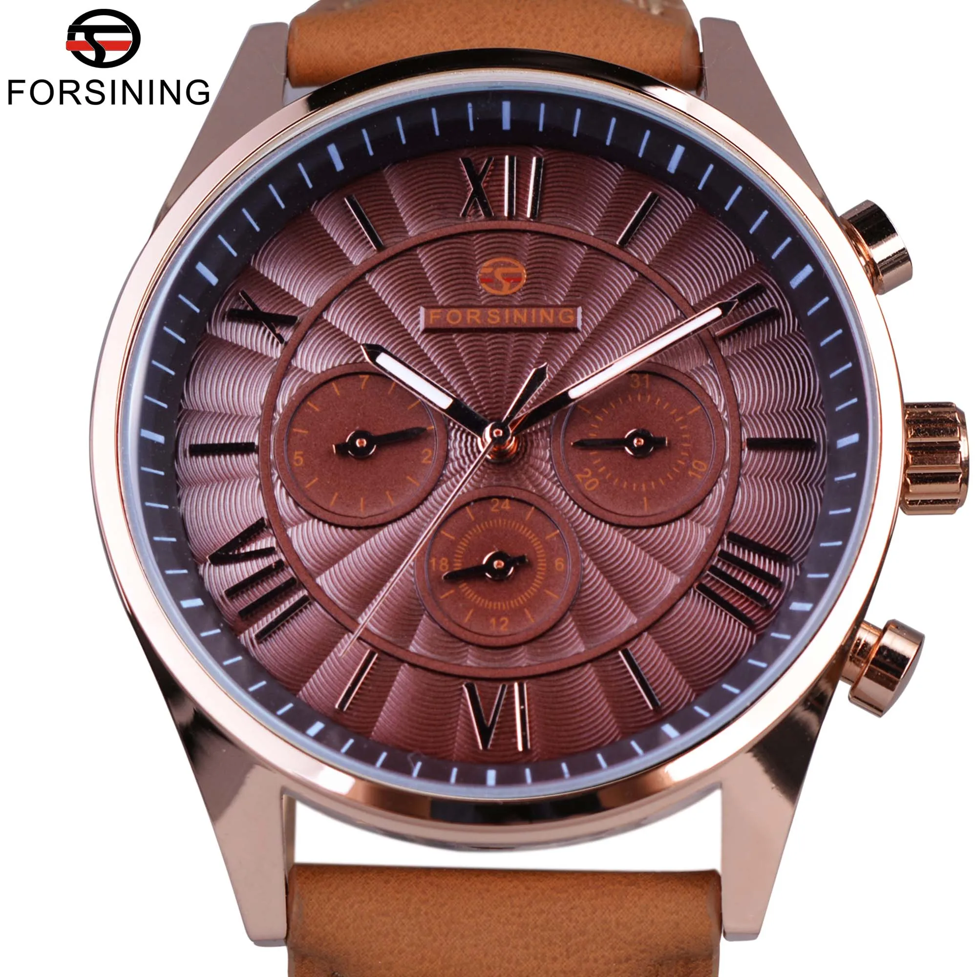 

Forsining Classic Series Swirl Dial Suede Strap 6 Hands Calendar Display Men Watches Top Brand Luxury Automatic Watch Clock Men