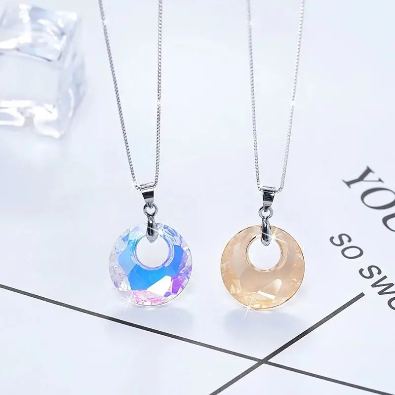 

Bulage Simple Fashion Victory Circle Pendant Necklaces Crystals From Swarovski For Women Colorful Beads Daily Statement Jewelry