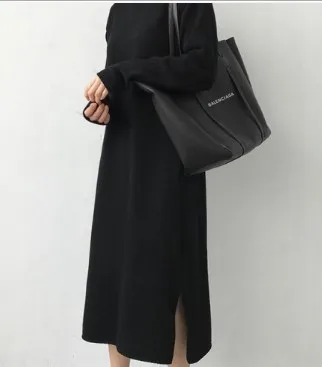 Водолазка, плотное вязаное длинное зимнее черное платье-свитер, женское вязаное длинное платье, женское свободное платье для девочек, большие размеры, Vestidos - Цвет: Black