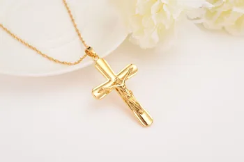 

Men Fine Gold Filled Cross Necklaces Wholesale Crucifix Pendant Women Jewelry Fashion Jesus Decoration Dress