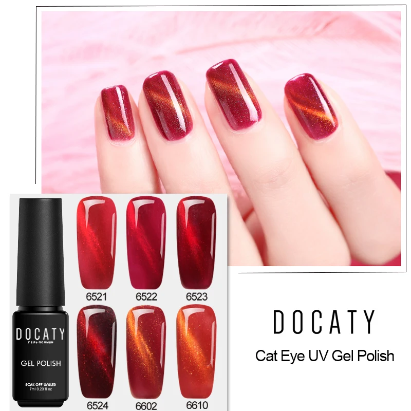 Гель лак для ногтей Docaty 7 мл УФ Led кошачьих глаз Lucky Red 3D магнитный кошачий