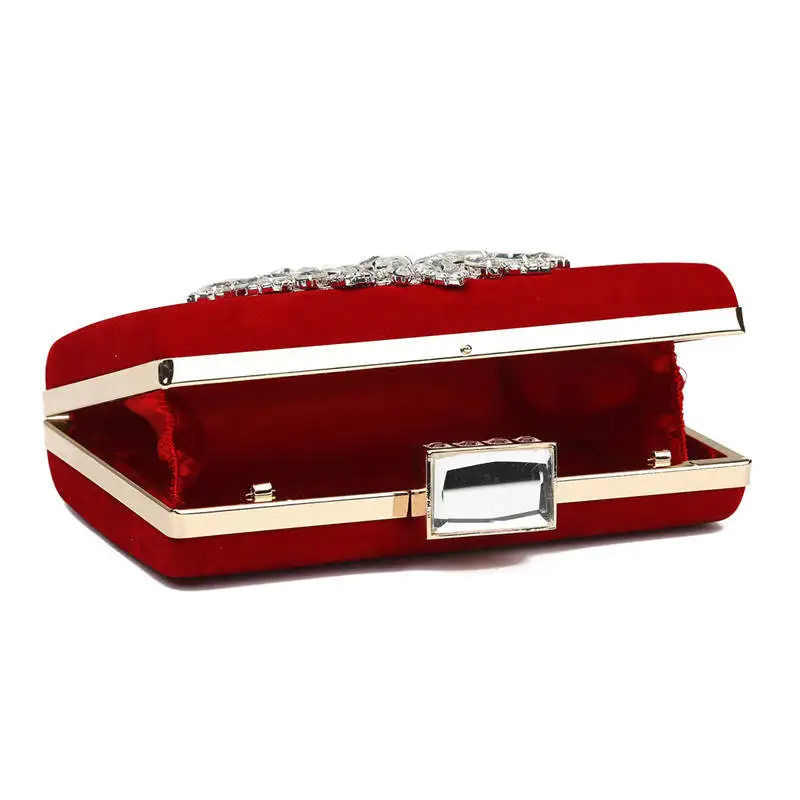 Luxy Moon Sparkling Floral Red Velvet Clutch Bag Inside View