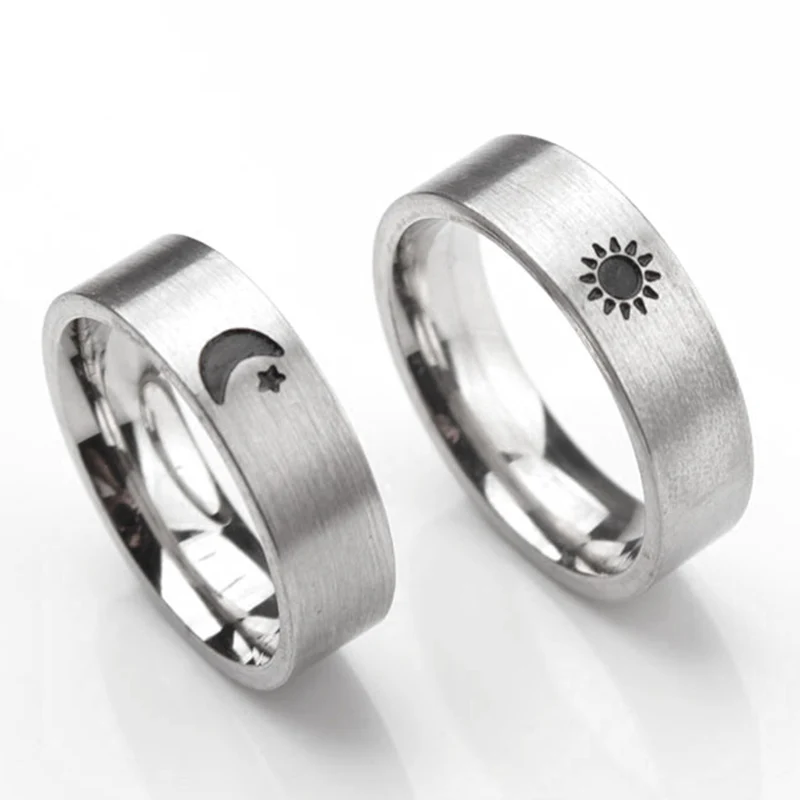 Sun And Moon Simple Ring Couples Rings Set For Him And Her Promise Rings For Stainless Steel Gift Lovers Rings