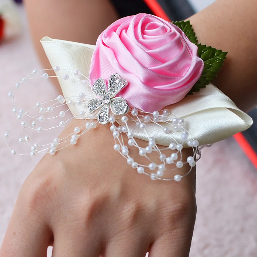 Свадебные наручные Цветы Розы шелковая лента невесты корсаж ручной декоративный браслет подружки невесты занавес группа клип букет