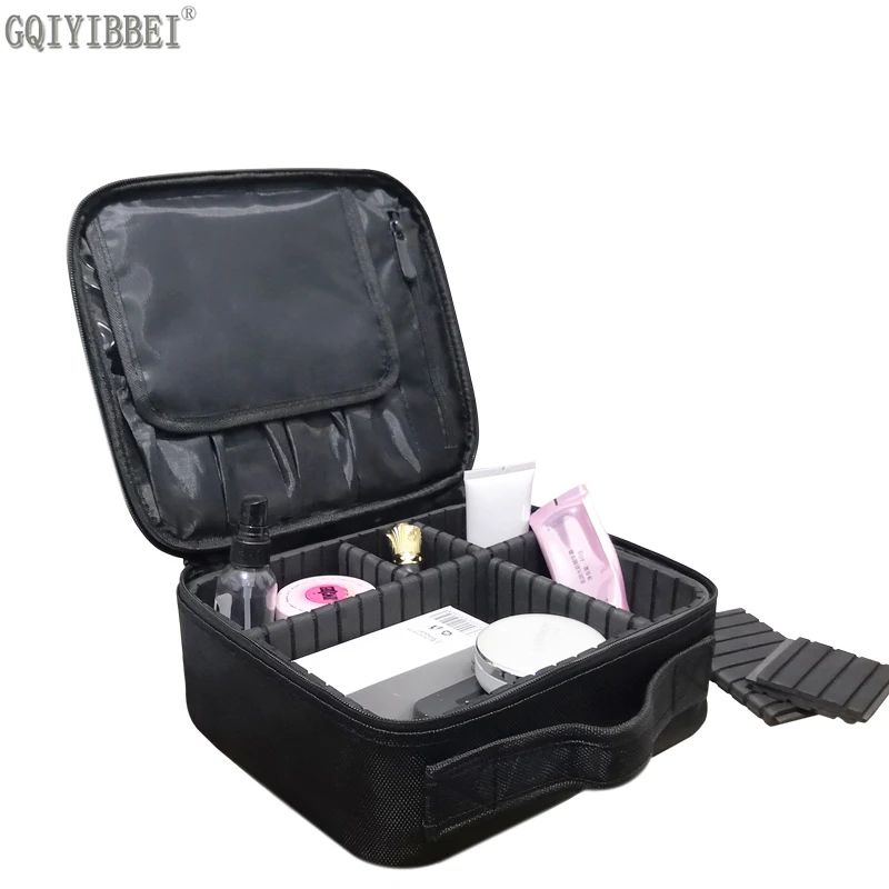 

GQIYIBBEI Multilayer Detachable Zip Lock Waterproof Oxford Makeup Organizer Storage Box Beautician Cosmetic Suitcase Holders