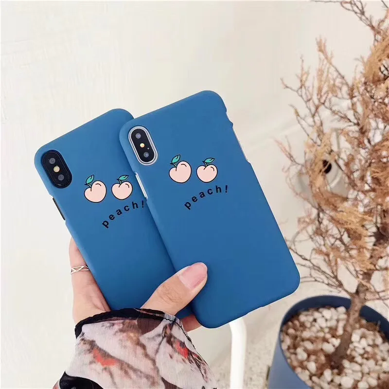 

Korean Cute Peach Hard Case For iPhone X 7 8 Plus Back Cover For iPhone 6 6sPlus Protective Shell