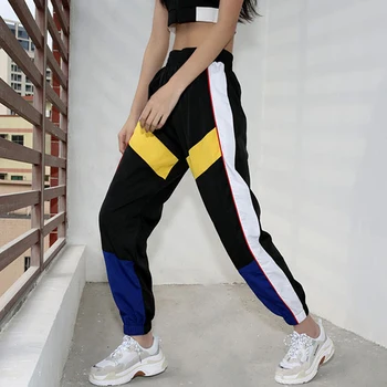 

Women Winter Cotton Harm Pants High Waist Warm Long Pants Striped Patchwork Front Bandage Casual Pencil Sweatpants