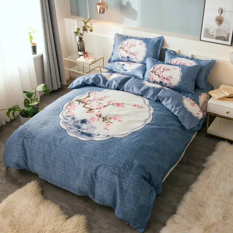 الإبداعية الأزرق والأبيض الخزف الزهور الفراش مجموعات غطاء سرير غطاء لحاف المخدة مجموعة السرير هندسية شريط الاطفال الكبار