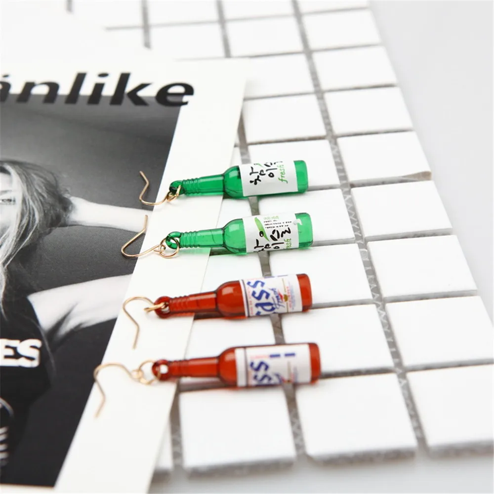 

CRLEY Personality simple fashion beer bottle creative acrylic earrings Harajuku Sake design earrings Earrings For Women