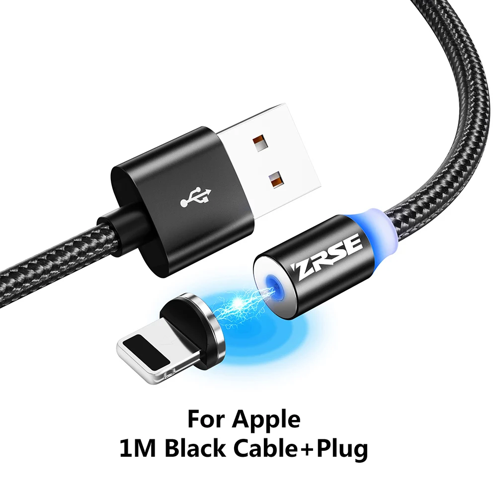 ZRSE Магнитный Micro USB кабель для iPhone XS Max XR X 8 7 Plus type C кабели 3 в 1 светодиодный USB-C мобильный провод для зарядного устройства для Redmi - Цвет: Black for Apple