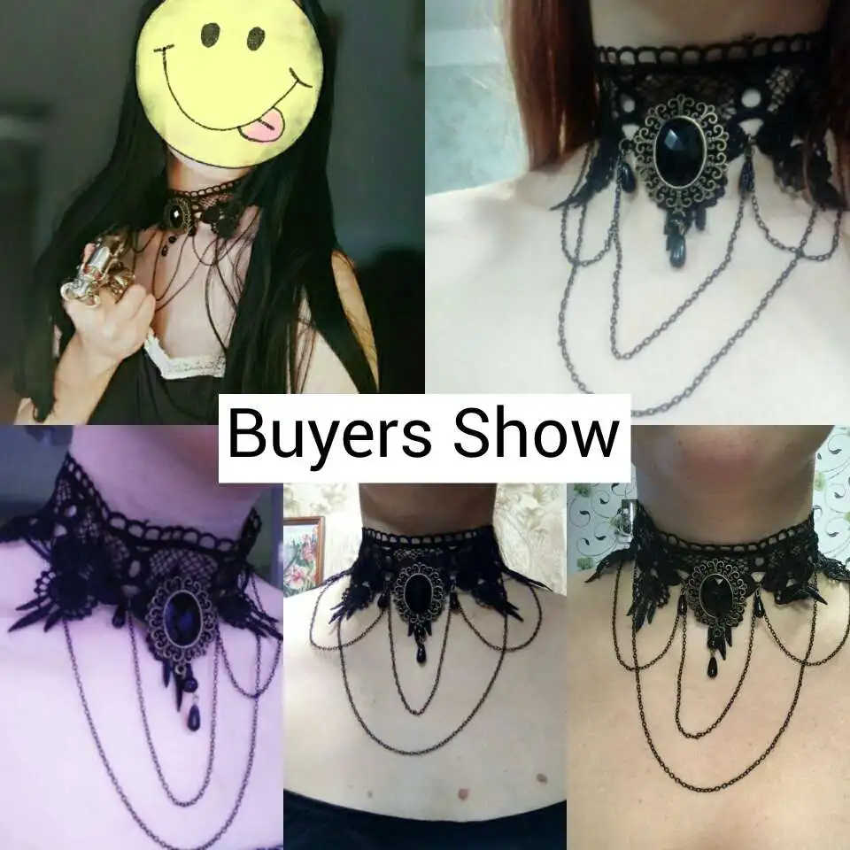 

Women Lace Choker Beads Tassels Chain Pendant Necklace for Wedding Party For Party
