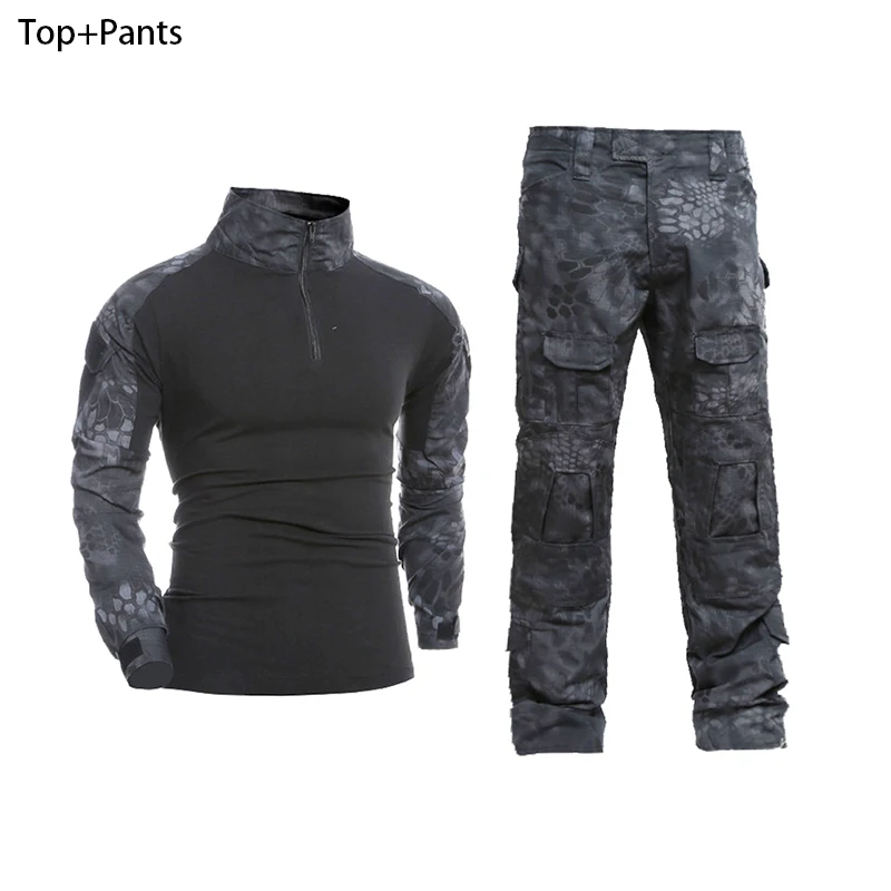 Мужская Тактическая Военная форма, камуфляжный боевой костюм, одежда для охотника и рыбалки, рубашка, штаны, Мультикам, темно-синяя печать - Цвет: set1