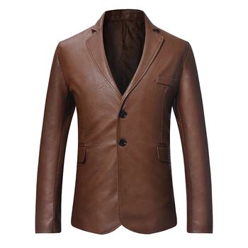 

Men's Business Casual Classic Simple Style Solid Color Leather Jacket / 2019 New High Quality Men's Leather Jacket