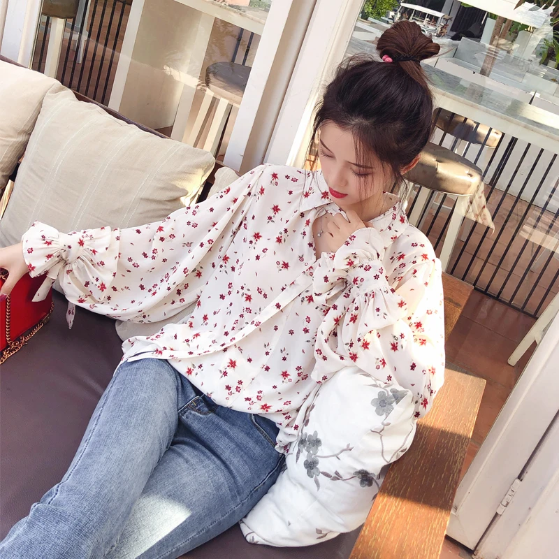Mishow 2019 femmes décontracté top en mousseline florale à manches longues Blouse dames Blouses coréennes MX17D4547