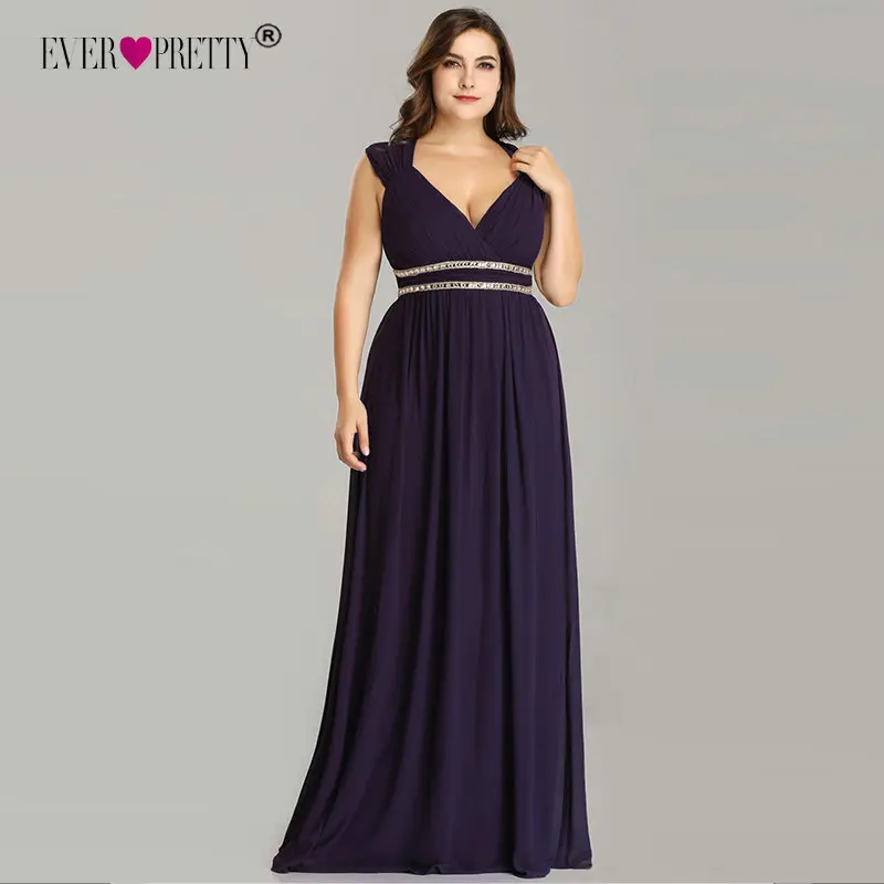 Ever Pretty Plus Size Prom Dresses Long 2019 A line Chiffon V neck ...