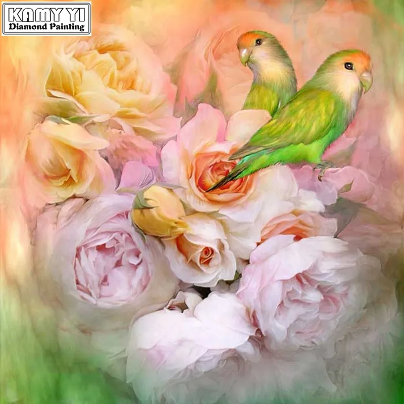

Full Square drill 5D DIY Diamond painting birds on the rose Diamond Embroidery Mosaic Cross Stitch Rhinestone decoration gift