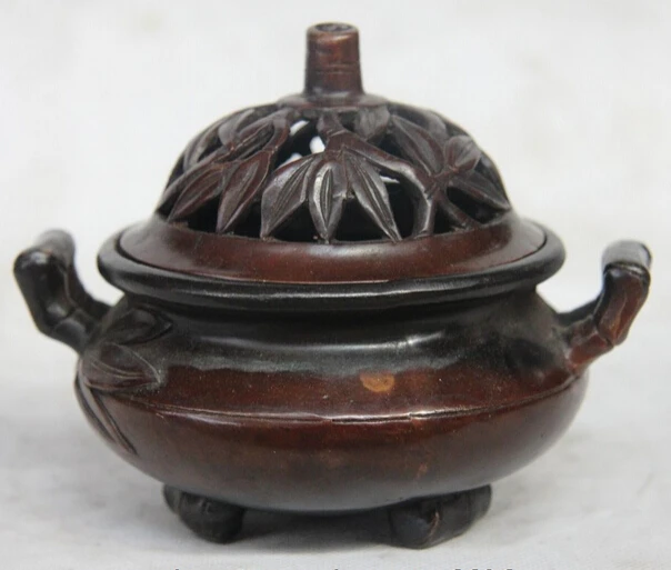 

S1597 5 China Buddhism Temple Palace Bronze Copper Carved Bamboo Incense Burner Censer D0317
