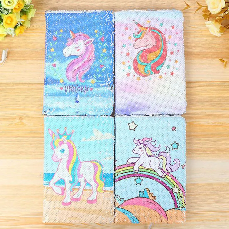 

1 Pcs Kawaii Unicorn Mermaid Sequins Diary Notebook Paper Glitter Notepad School Office Writing Stationery DIY Stationery