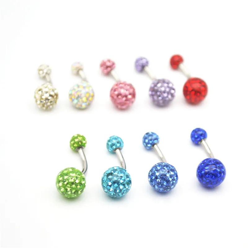 

Belly Bar Crystal Gem AB Navel Multi Crystal Ferido 10mm Double Gem 14G Stone Epoxy Resin Surface hip hop