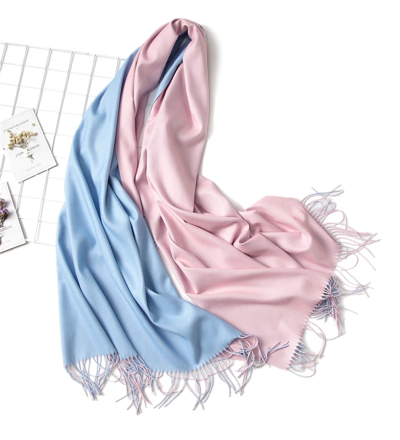 

2019 New Winter Scarf Women Cashmere Wool Scarves Shawls Soft Wool Pashmina for Women Two-Tone Winter Warm Female Poncho Hijabs