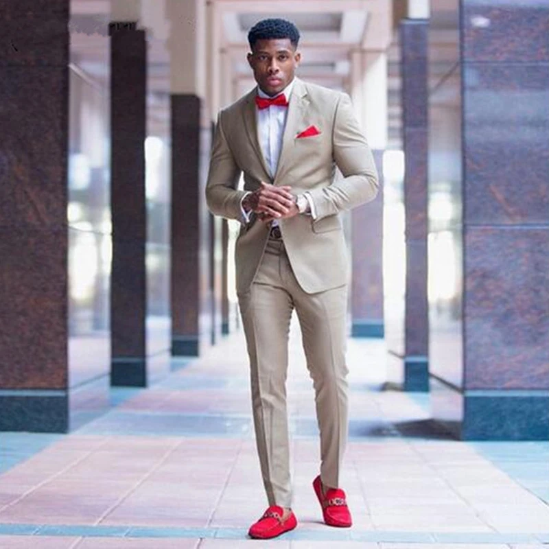 

Khaki Slim Fit Men Suits 2019 Wedding Groom Tuxedos Bridegroom Costume Homme 2 Pieces (Jacket+Pants) Best Man Prom Wear Blazer