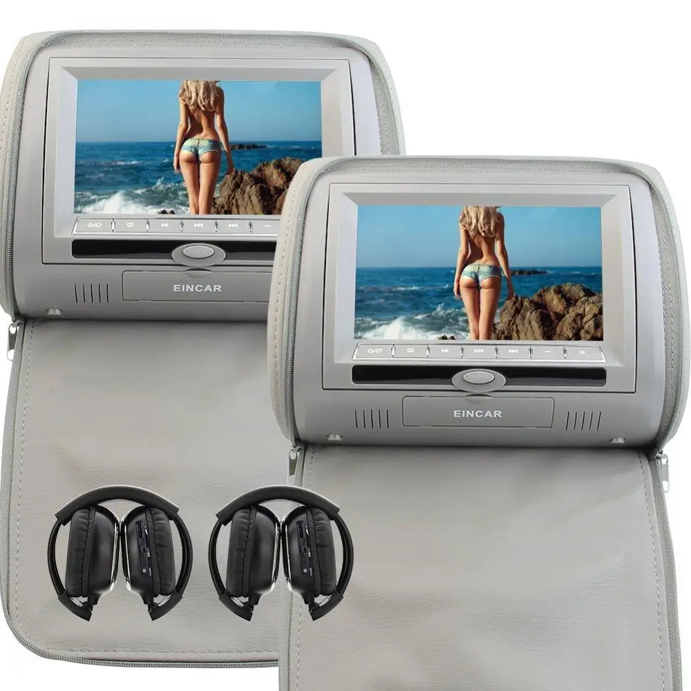 

2pcs/lot Digital TFT Screen zipper Car pillow Headrest CD DVD Player Monitor USB FM 32 bit Game Disc Remote with 2XIR Headsets