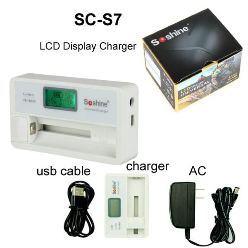 

Flashlight Charger SC-S7 LCD Display Charger with USB Input for Li-ion 18650 14500 Charger, Ni-MH AA AAA with box