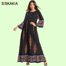 Женское винтажное платье с драпировкой Siskakia, макси-платье с круглым вырезом и длинным рукавом, винтажная одежда в мусульманском стиле с рис...(China)